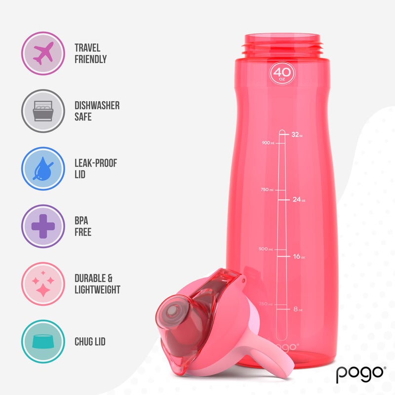 Pogo BPA-Free Plastic Water Bottle with Chug Lid, Pink, 40 oz. - Image 3